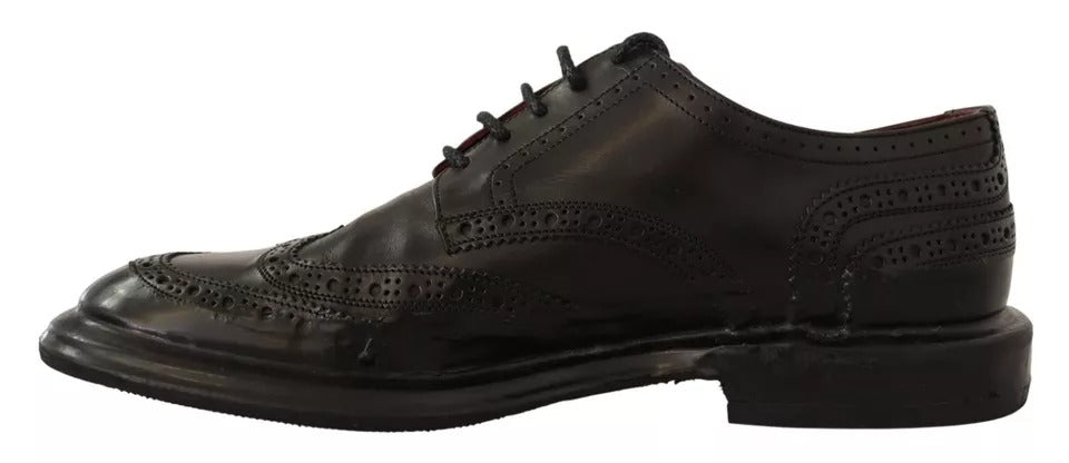 Dolce & Gabbana Black Perforated Leather Lace Up Derby Men's Shoes (Pre-Owned)