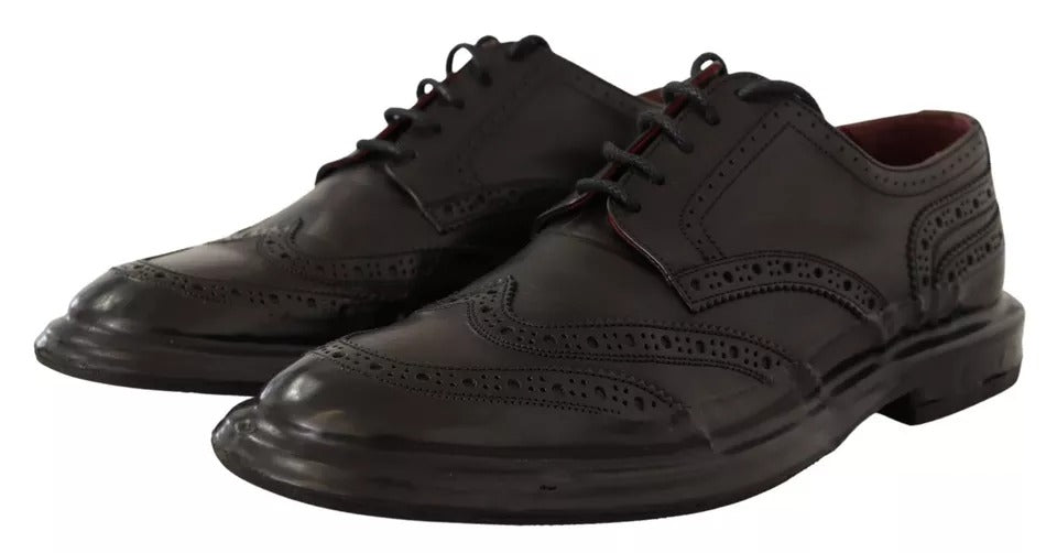 Dolce & Gabbana Black Perforated Leather Lace Up Derby Men's Shoes (Pre-Owned)