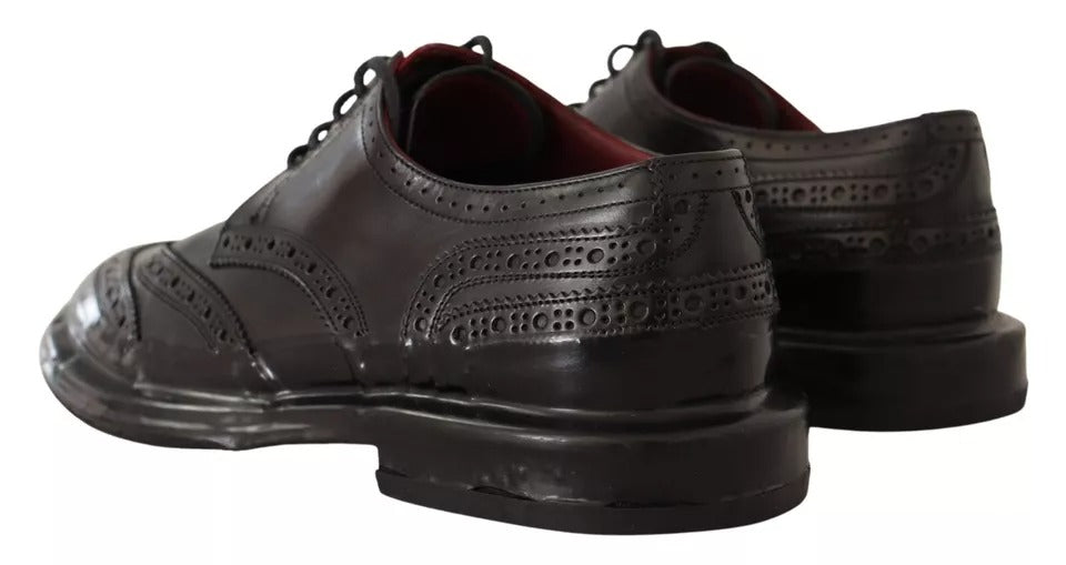 Dolce & Gabbana Black Perforated Leather Lace Up Derby Men's Shoes (Pre-Owned)