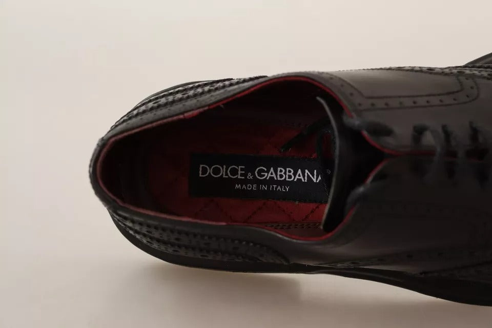 Dolce & Gabbana Black Perforated Leather Lace Up Derby Men's Shoes (Pre-Owned)