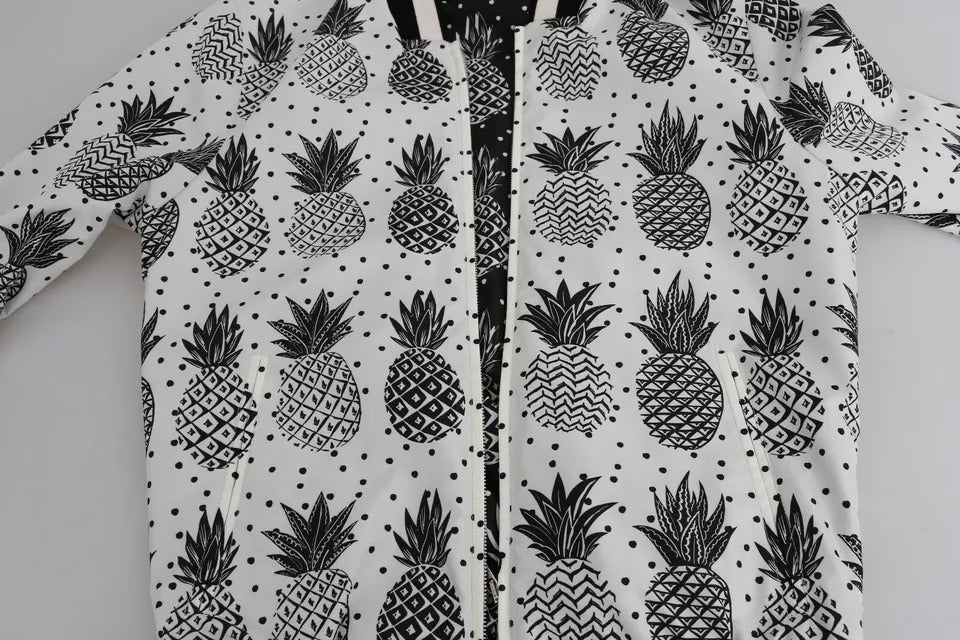 Dolce & Gabbana White Black Pineapple Bomber Coat Men's Jacket