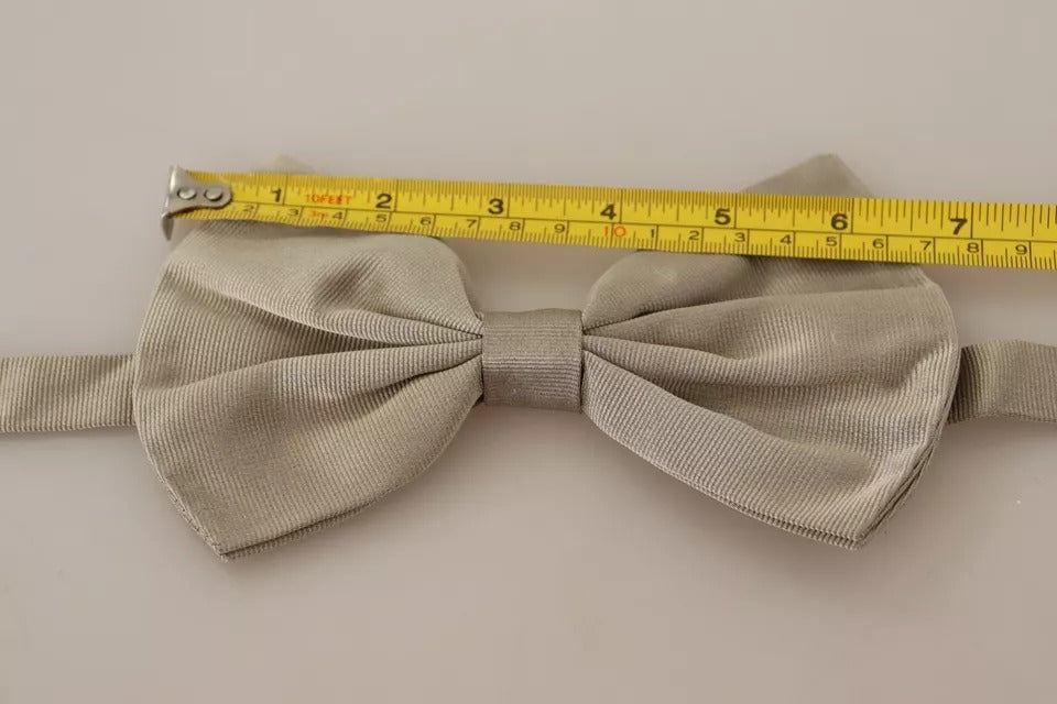 Dolce & Gabbana Silver Gray 100% Silk Adjustable Neck Bow Men's Tie