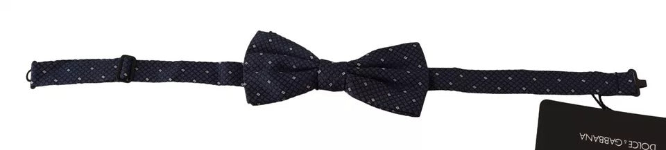 Dolce & Gabbana Blue Patterned Silk Adjustable Neck Bow Tie Men's Men