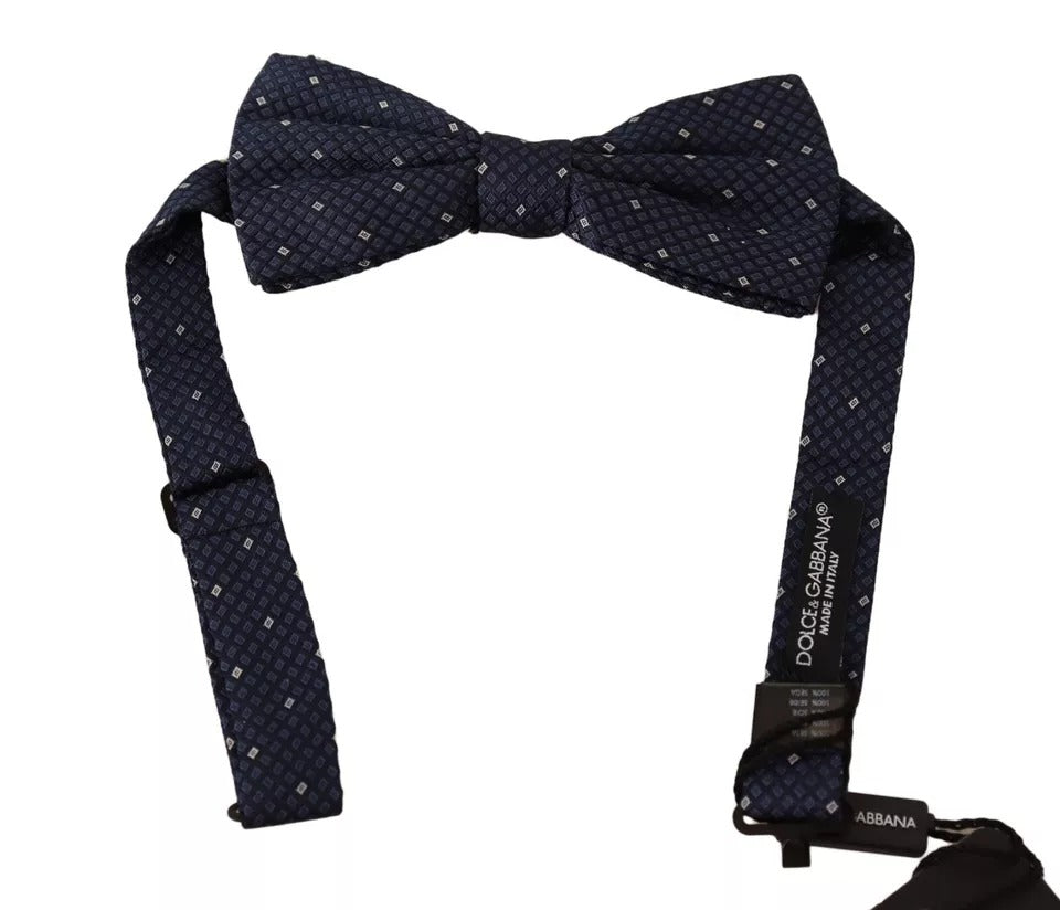 Dolce & Gabbana Blue Patterned Silk Adjustable Neck Bow Tie Men's Men