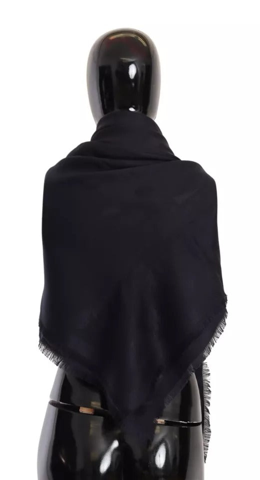 Dolce & Gabbana Black Solid Silk Wool Fringe Wrap Women's Scarf (Pre-Owned)
