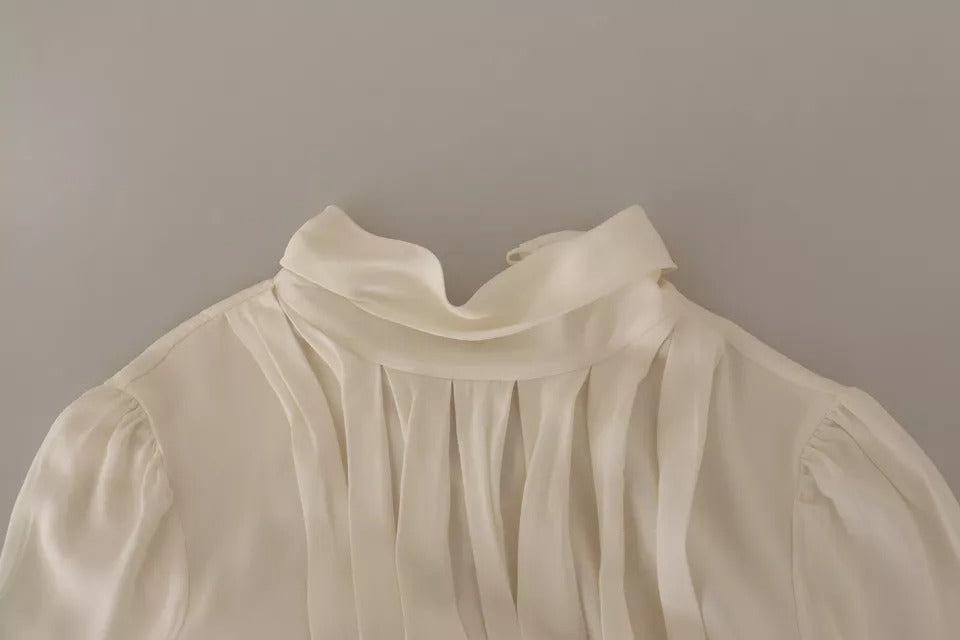 Dolce & Gabbana Off White Silk Long Sleeve Turtle Neck Women's Top (Pre-Owned)