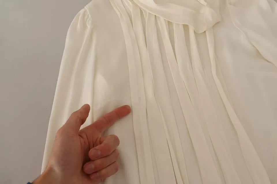 Dolce & Gabbana Off White Silk Long Sleeve Turtle Neck Women's Top (Pre-Owned)