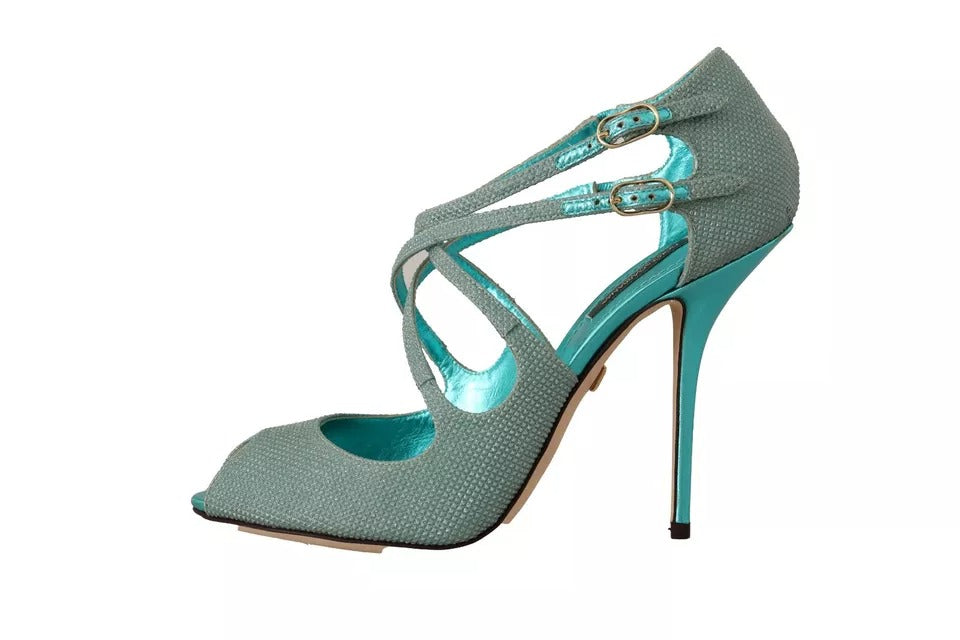 Dolce & Gabbana Blue Glittered Strappy Heels Sandals Women's Shoes (Pre-Owned)