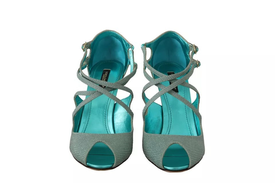 Dolce & Gabbana Blue Glittered Strappy Heels Sandals Women's Shoes (Pre-Owned)