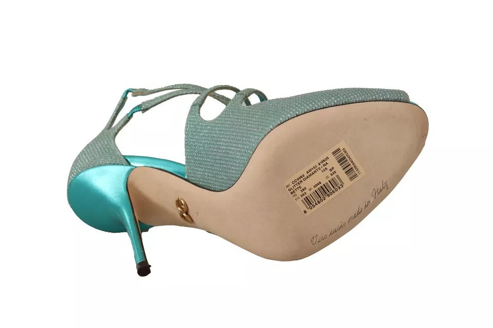 Dolce & Gabbana Blue Glittered Strappy Heels Sandals Women's Shoes (Pre-Owned)