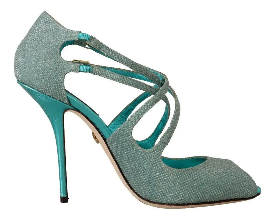 Dolce & Gabbana Blue Glittered Strappy Heels Sandals Women's Shoes (Pre-Owned)