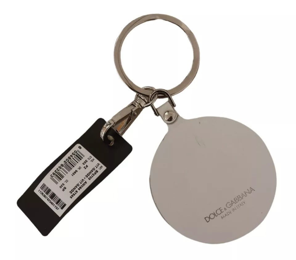 Dolce & Gabbana White Leather Shell Metal Silver Tone Keyring Men's Keychain (Pre-Owned)