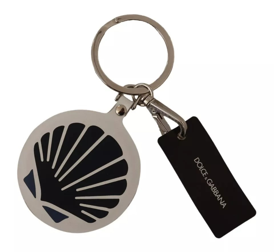 Dolce & Gabbana White Leather Shell Metal Silver Tone Keyring Men's Keychain (Pre-Owned)