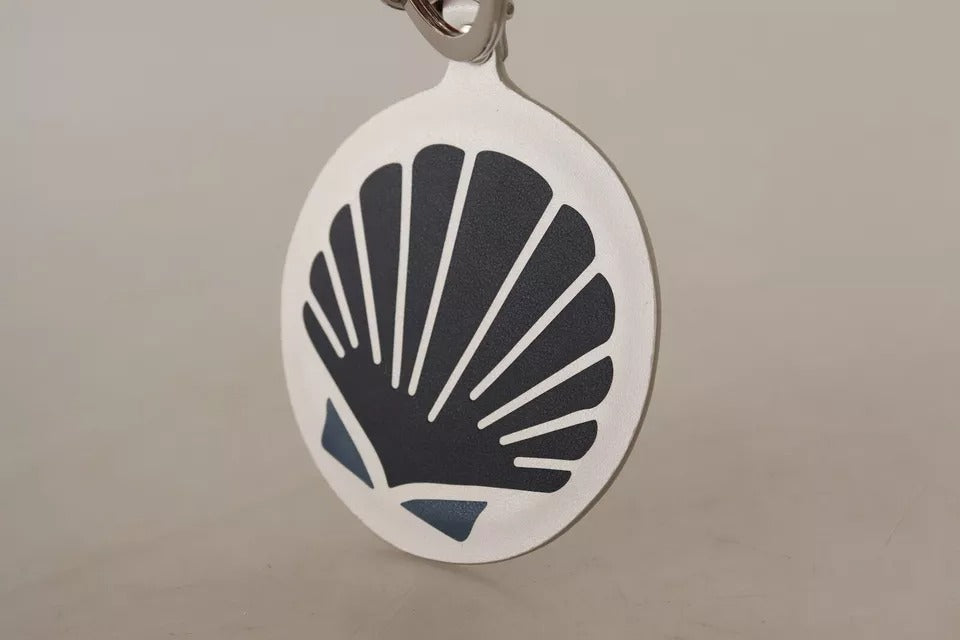 Dolce & Gabbana White Leather Shell Metal Silver Tone Keyring Men's Keychain (Pre-Owned)