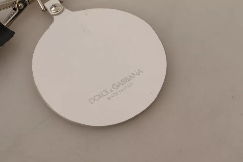 Dolce & Gabbana White Leather Shell Metal Silver Tone Keyring Men's Keychain (Pre-Owned)