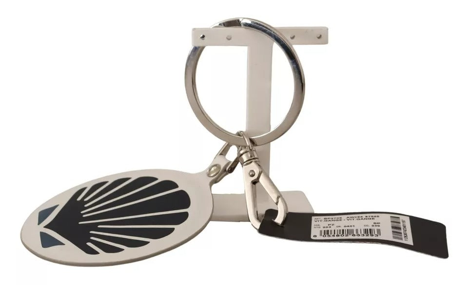 Dolce & Gabbana White Leather Shell Metal Silver Tone Keyring Men's Keychain (Pre-Owned)