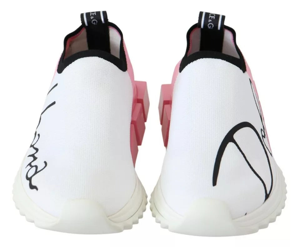 Dolce & Gabbana Pink White Logo Sorrento Sneakers Women's Shoes