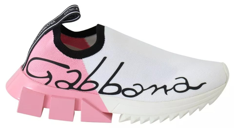 Dolce & Gabbana Pink White Logo Sorrento Sneakers Women's Shoes