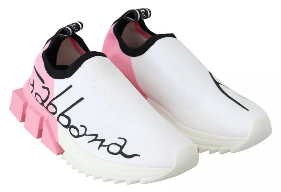 Dolce & Gabbana Pink White Logo Sorrento Sneakers Women's Shoes