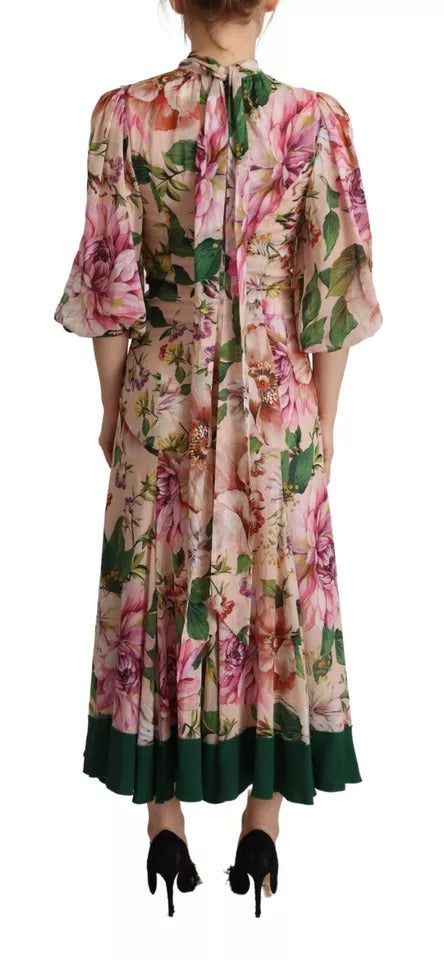 Dolce & Gabbana Pink A-line Sheath Floral Pussy Bow Long Women's Dress (Pre-Owned)