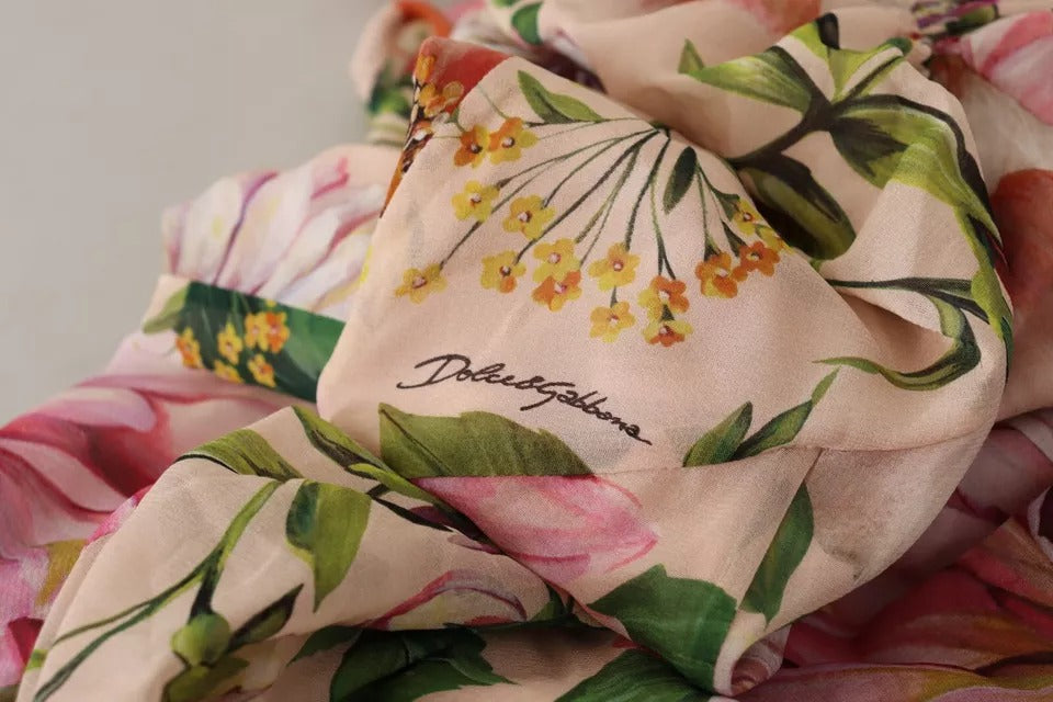 Dolce & Gabbana Pink A-line Sheath Floral Pussy Bow Long Women's Dress (Pre-Owned)