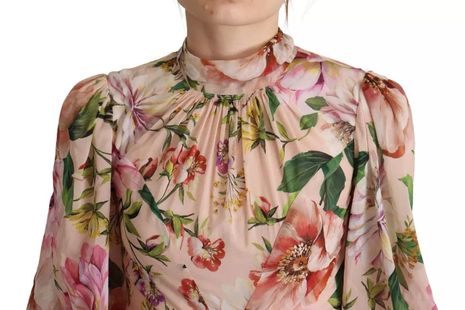 Dolce & Gabbana Pink A-line Sheath Floral Pussy Bow Long Women's Dress (Pre-Owned)