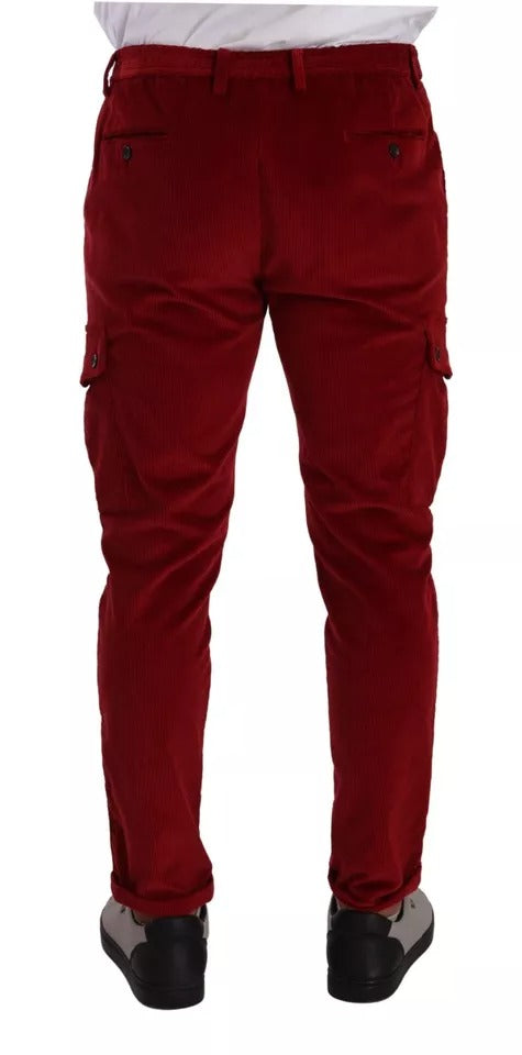 Dolce & Gabbana Red Corduroy Cotton Cargo Skinny Men's Pants