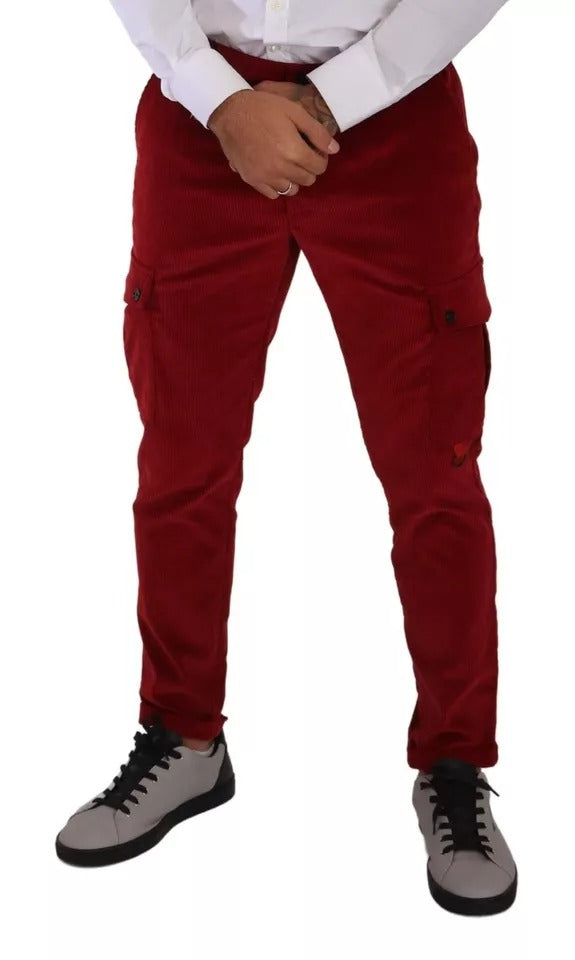 Dolce & Gabbana Red Corduroy Cotton Cargo Skinny Men's Pants