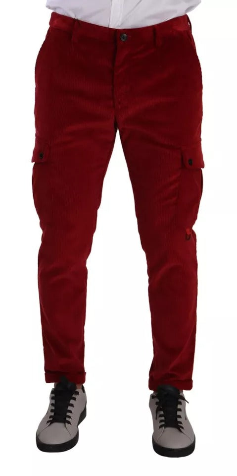 Dolce & Gabbana Red Corduroy Cotton Cargo Skinny Men's Pants