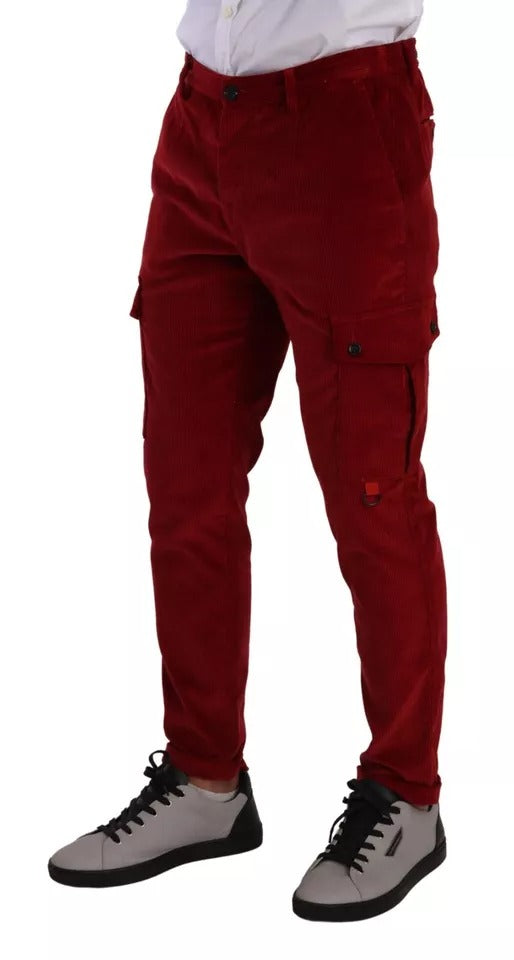 Dolce & Gabbana Red Corduroy Cotton Cargo Skinny Men's Pants