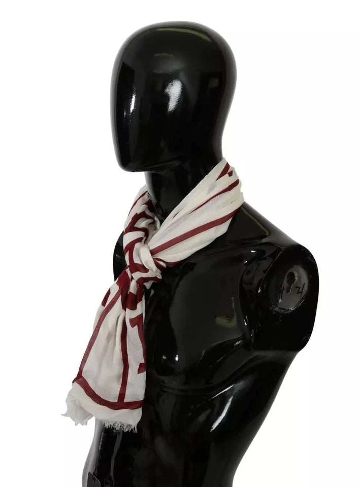 Dolce & Gabbana White Red Printed Wrap Shawl Modal Men's Scarf (Pre-Owned)