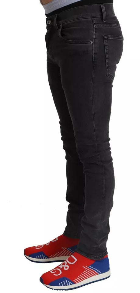 Dolce & Gabbana Gray Running Denim Stretch Logo Skinny Men's Jeans (Pre-Owned)