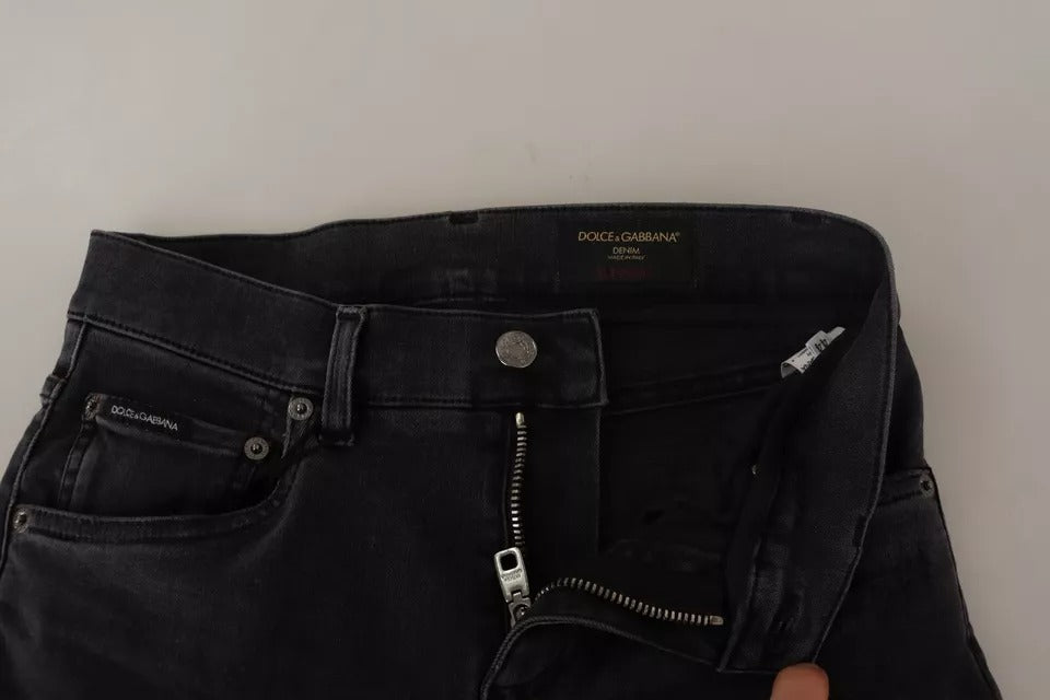 Dolce & Gabbana Gray Running Denim Stretch Logo Skinny Men's Jeans (Pre-Owned)