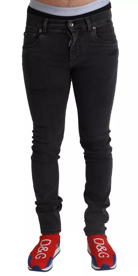 Dolce & Gabbana Gray Running Denim Stretch Logo Skinny Men's Jeans (Pre-Owned)