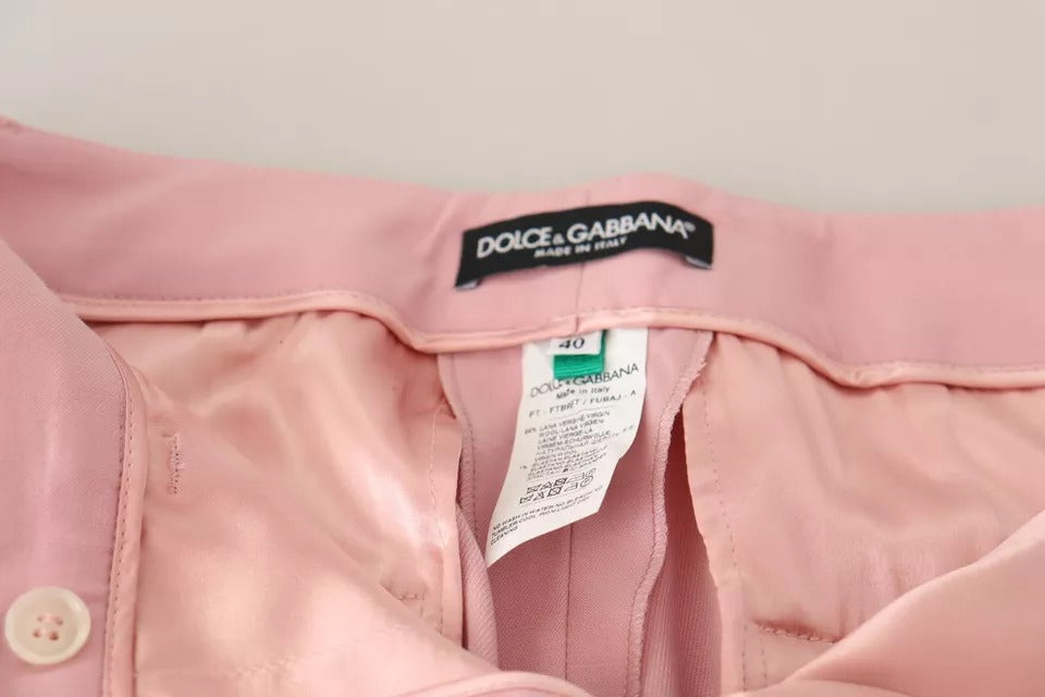 Dolce & Gabbana Pink Wool Mid Waist Tapered Women's Pants (Pre-Owned)