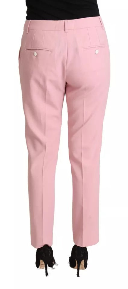 Dolce & Gabbana Pink Wool Mid Waist Tapered Women's Pants (Pre-Owned)