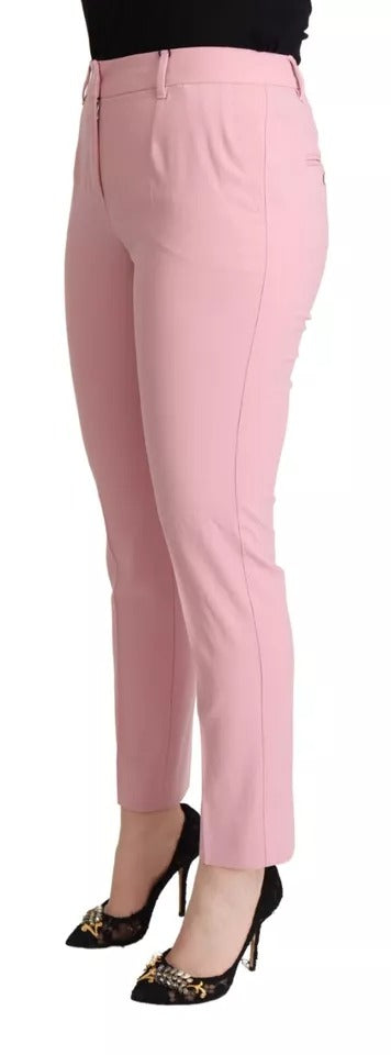 Dolce & Gabbana Pink Wool Mid Waist Tapered Women's Pants (Pre-Owned)