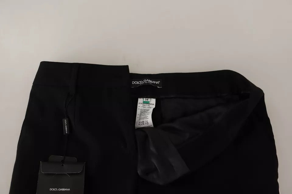 Dolce & Gabbana Black White Stripes Wool Tapered Women's Pants