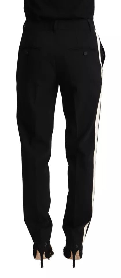 Dolce & Gabbana Black White Stripes Wool Tapered Women's Pants