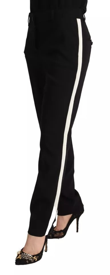 Dolce & Gabbana Black White Stripes Wool Tapered Women's Pants