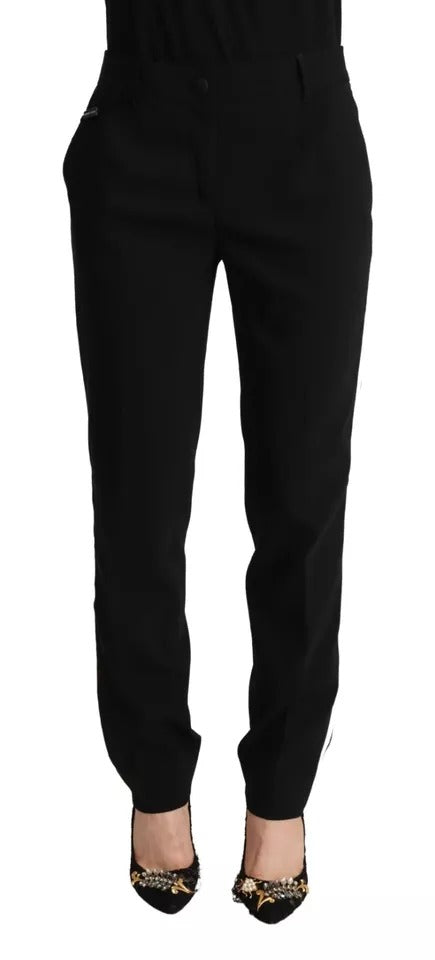 Dolce & Gabbana Black White Stripes Wool Tapered Women's Pants