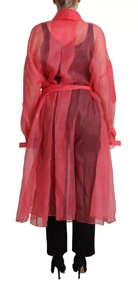 Dolce & Gabbana Pink Silk Organza Belted Coat Women's Jacket (Pre-Owned)