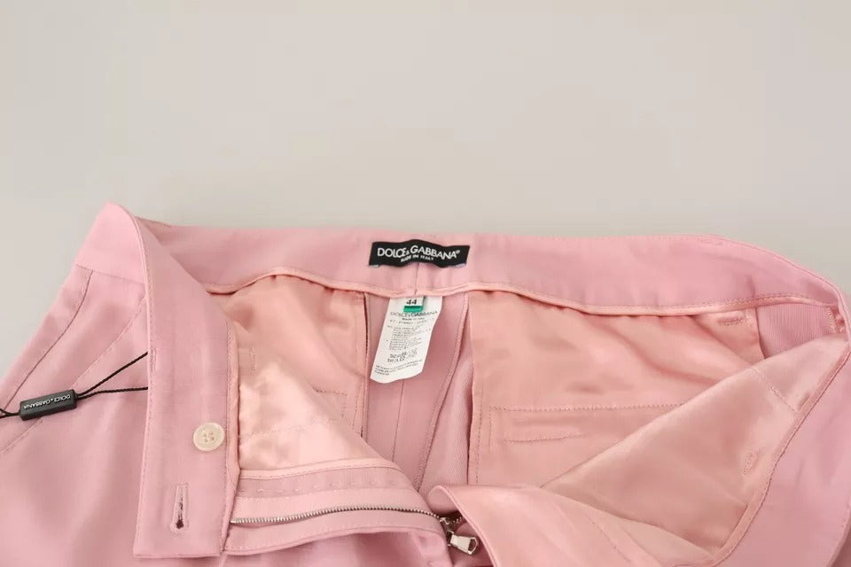 Dolce & Gabbana Pink Wool Mid Waist Tapered Women's Pants (Pre-Owned)