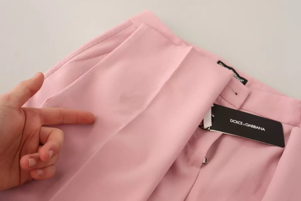 Dolce & Gabbana Pink Wool Mid Waist Tapered Women's Pants (Pre-Owned)