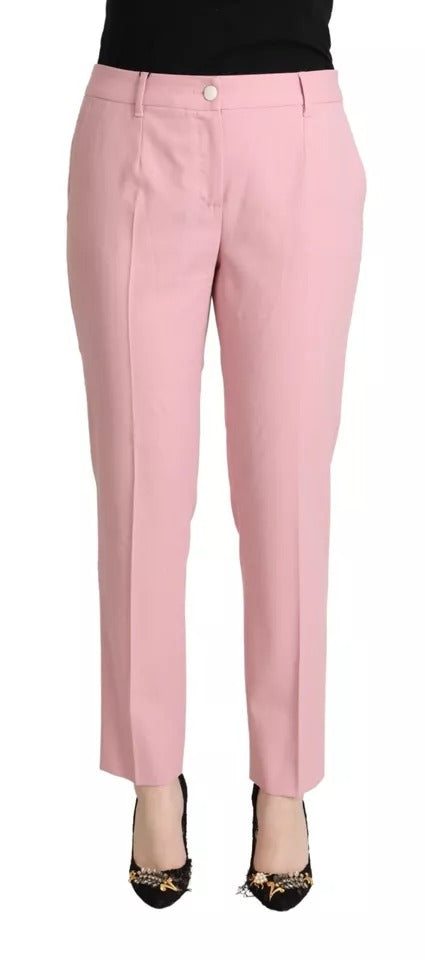 Dolce & Gabbana Pink Wool Mid Waist Tapered Women's Pants (Pre-Owned)