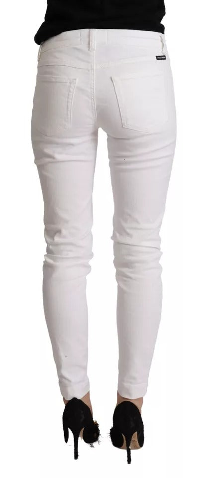 Dolce & Gabbana White Cotton Denim Pretty Slim Fit Women's Jeans (Pre-Owned)