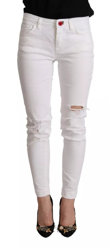 Dolce & Gabbana White Cotton Denim Pretty Slim Fit Women's Jeans (Pre-Owned)
