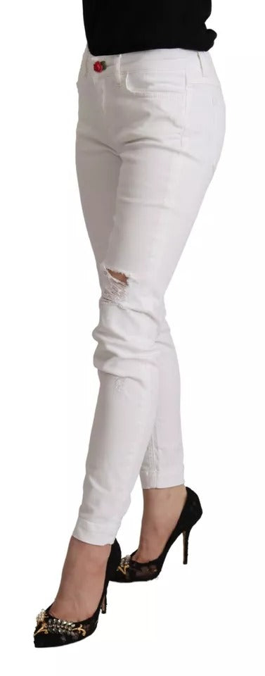 Dolce & Gabbana White Cotton Denim Pretty Slim Fit Women's Jeans (Pre-Owned)