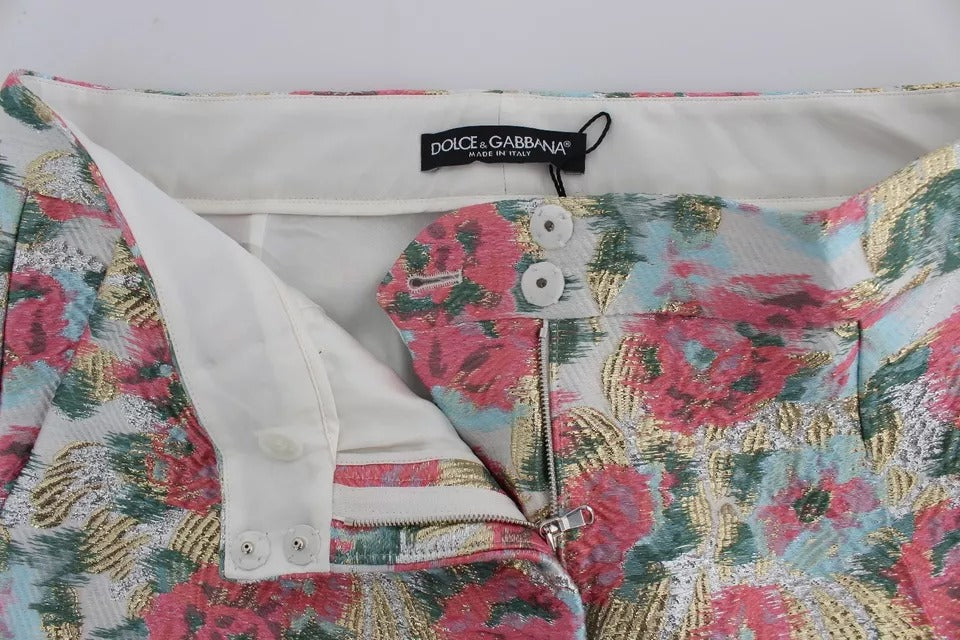 Dolce & Gabbana White Pink Floral Brocade Women's Pants