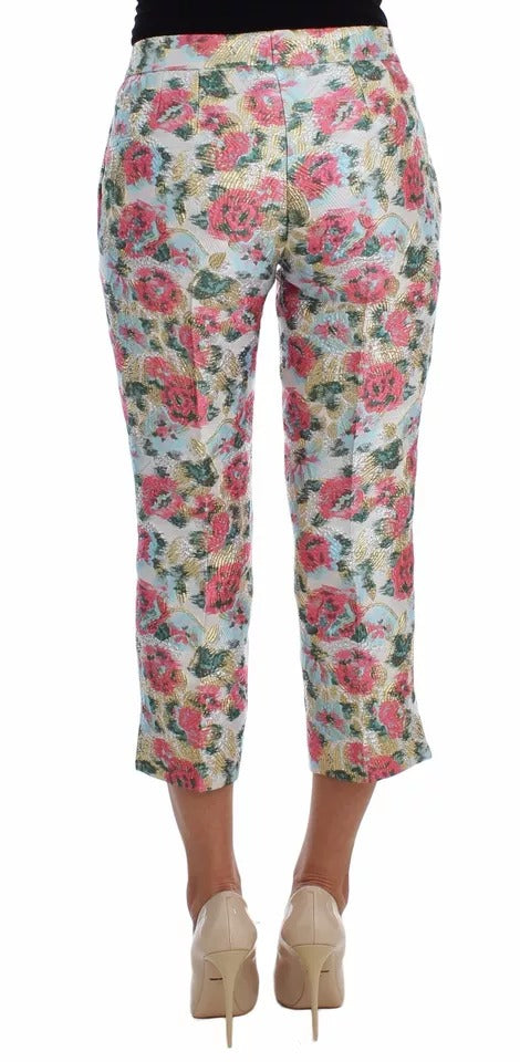 Dolce & Gabbana White Pink Floral Brocade Women's Pants